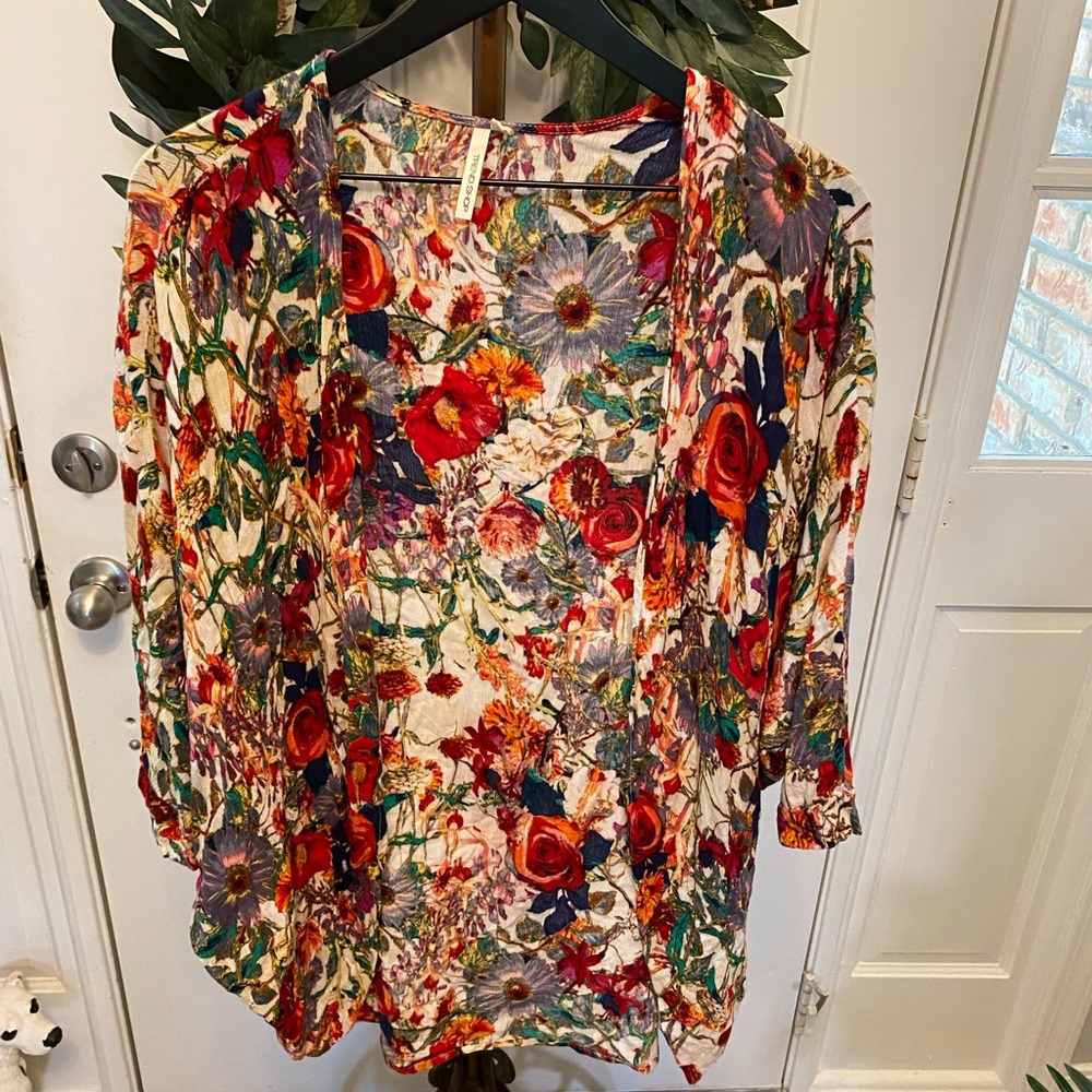 Trend Shop Colorful Mixed Floral Open Front Cardigan Coverup Kimono SS S